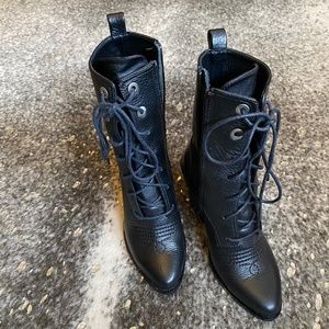 Black Lace Up Heeled Textured Boots - Chinese Laundry